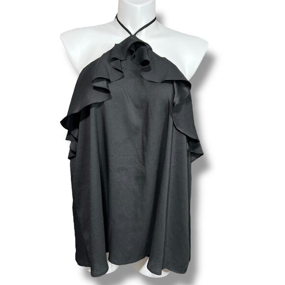 Torrid Womens Blouse Halter Top Sleeveless Ruffle Pullover Tie Back Black Sz 3XL - Picture 1 of 7